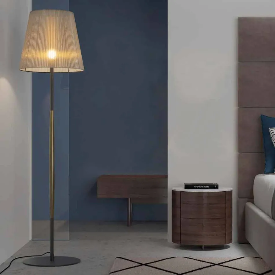 Candeeiro de pé de design em metal, madeira e organza Made in Italy - Boom Viadurini