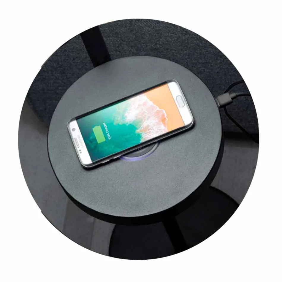 Candeeiro de pé em Black Metal e Rattan com Prateleira Made in Italy - Livia Viadurini