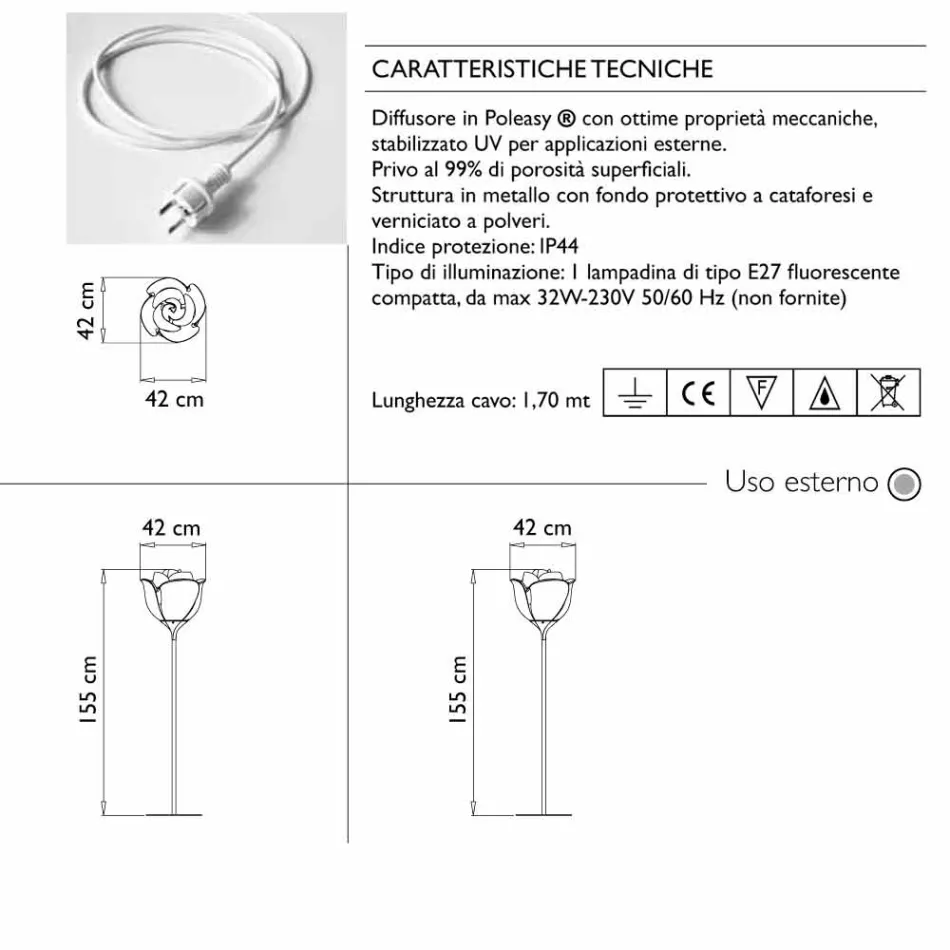Lâmpada de assoalho de plástico com design de flores para exteriores - Baby Love de Myyour Viadurini