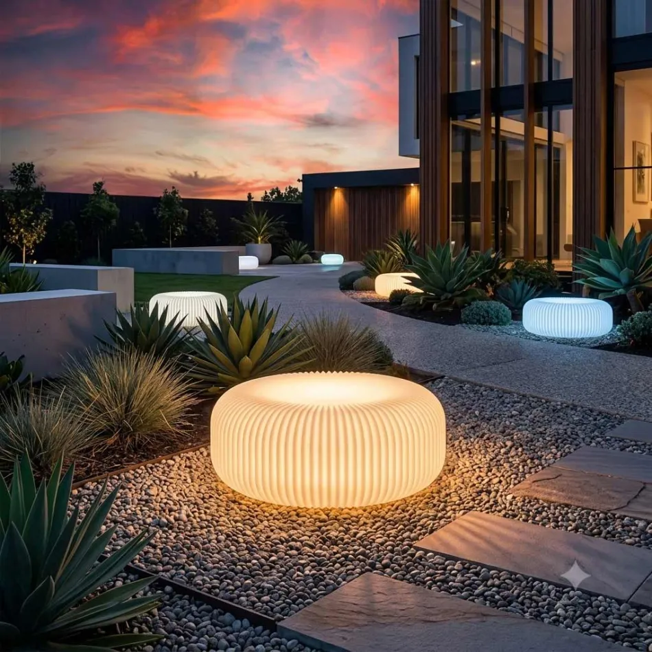 Luminária de chão externa em polietileno alabastro, fabricada na Itália - Disco Viadurini