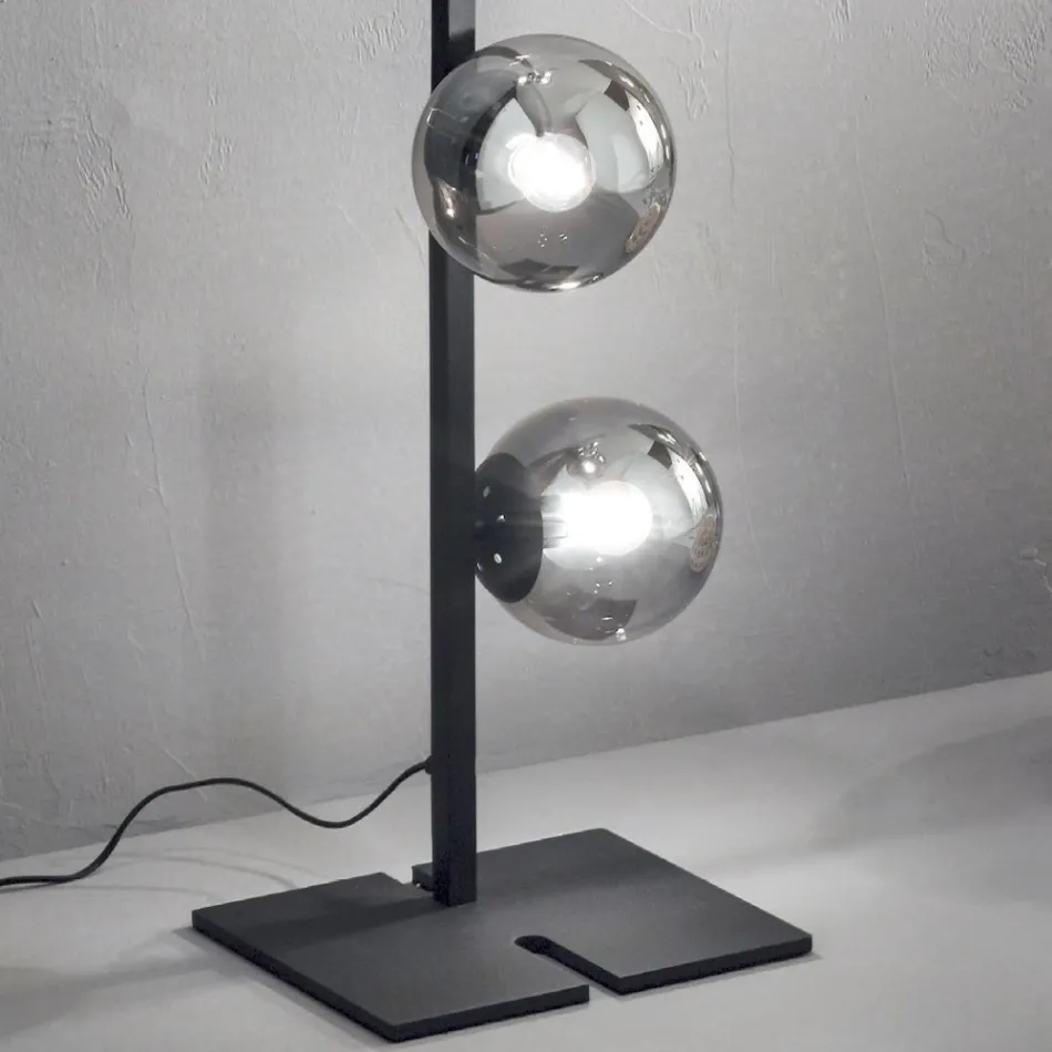 Candeeiro de chão moderno em metal preto ou dourado e vidro fundido - Birga Viadurini