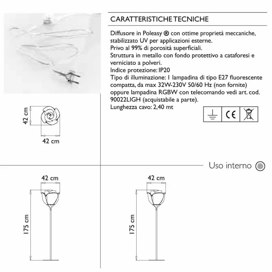 Candeeiro de pé exterior com design de flores em plástico - Baby Love de Myyour Viadurini