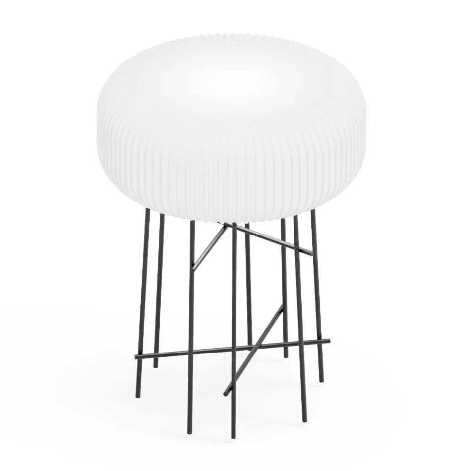 Luminária de chão Disco para exterior em polietileno branco, fabricada na Itália. Viadurini
