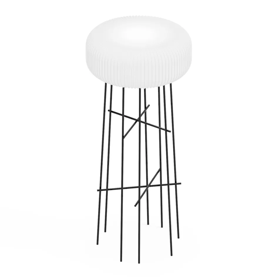Luminária de chão Disco para exterior em polietileno branco, fabricada na Itália. Viadurini