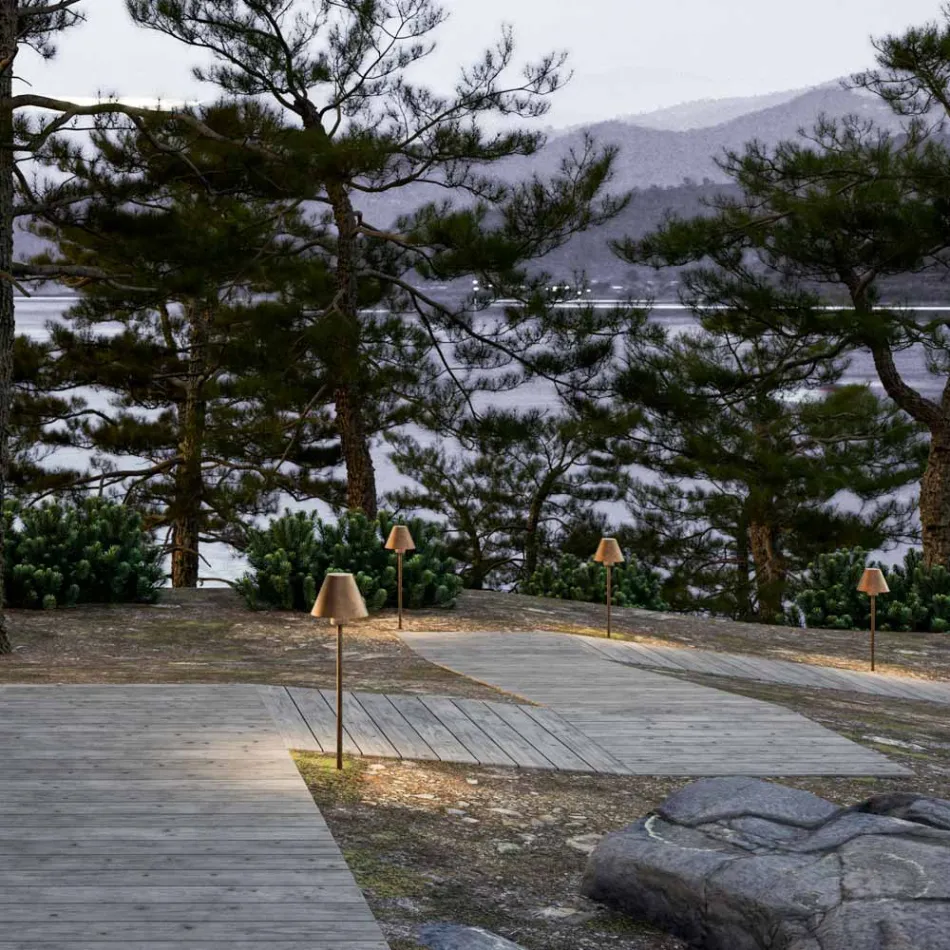 Candeeiro de pé exterior em latão e cobre fabricado em Itália - Espada Viadurini