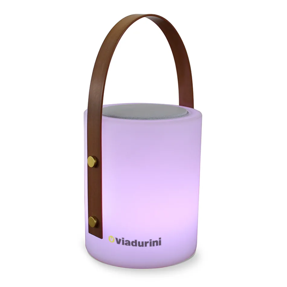 Candeeiro de exterior portátil com LED multicolorido, altifalante Bluetooth e controlo remoto (IP44) Viadurini