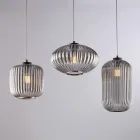 Luminária de mesa com 3 lâmpadas, design em metal e vidro preto - Tucana Viadurini