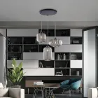 Luminária de mesa com 3 lâmpadas, design em metal e vidro preto - Tucana Viadurini