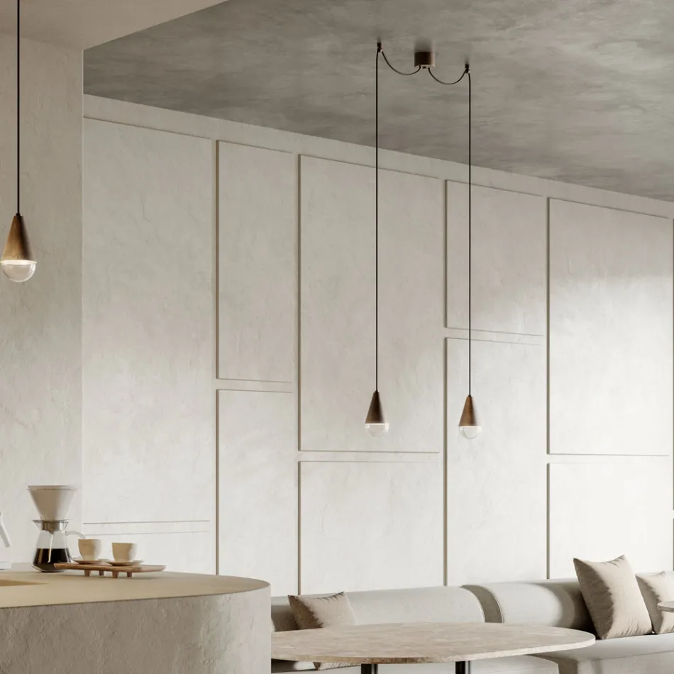 Candeeiro suspenso duplo em ferro e vidro fabricado na Itália - Nublado Viadurini