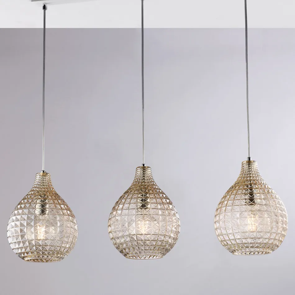 Luminária elegante em vidro e metal, fabricada na Itália para interiores sofisticados - Atlas Viadurini