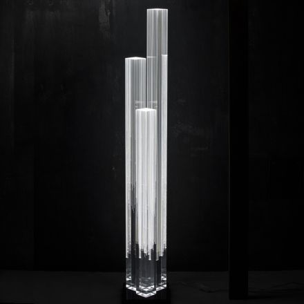 Candeeiro de chão de cristal LED de cetim acrílico tríptico - Crystol Viadurini
