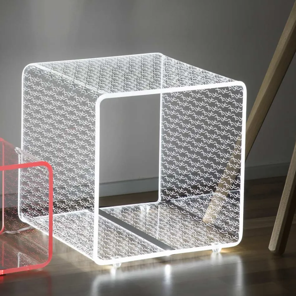 Mesa de centro de acrílico transparente com lâmpada led decoração laser - Robiola Viadurini
