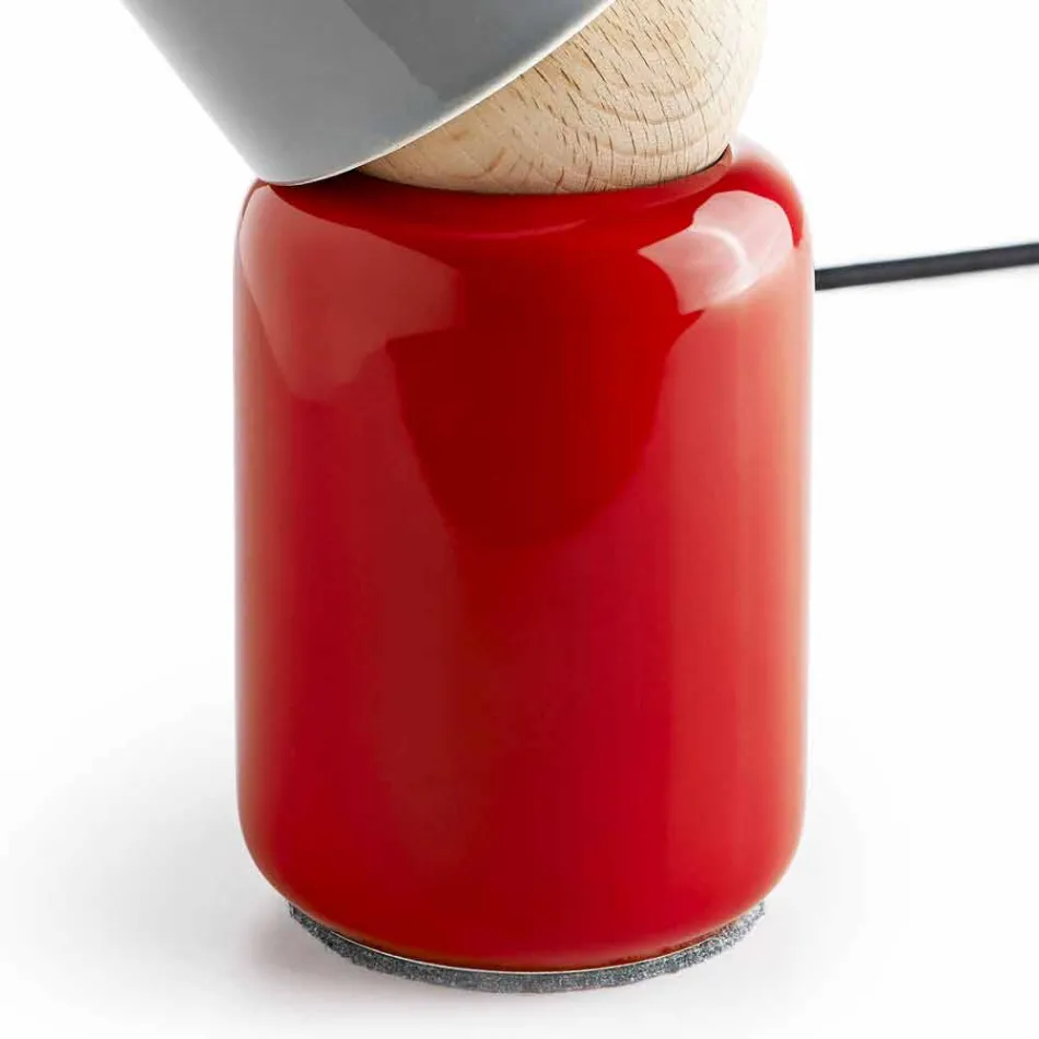 Candeeiro de mesa moderno feito de cerâmica e madeira de faia fabricado na Itália Ásia Viadurini