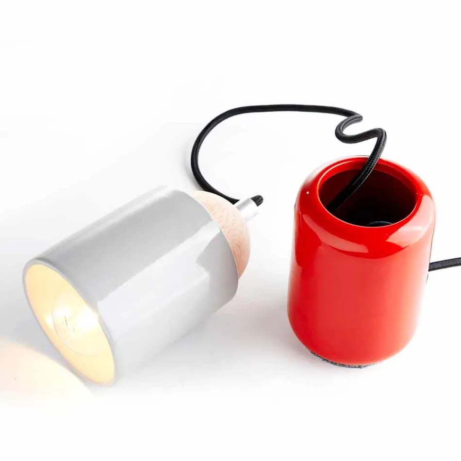 Candeeiro de mesa moderno feito de cerâmica e madeira de faia fabricado na Itália Ásia Viadurini