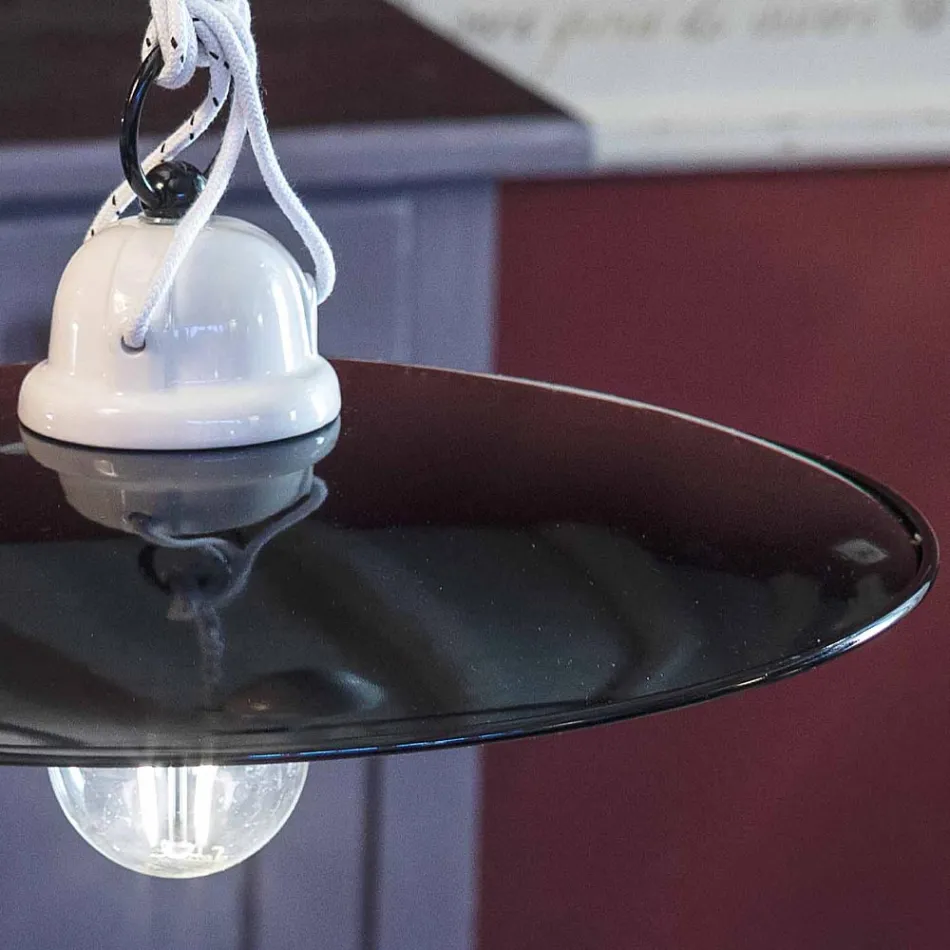 Lâmpada suspensa para cima e para baixo em cerâmica branca e metal preto - power Viadurini