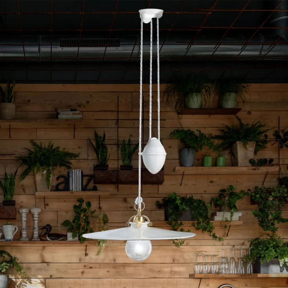 Lâmpada de Suspensão Ups and Down em Ferro e Cerâmica Brilhante 2 Tamanhos - Asti Viadurini