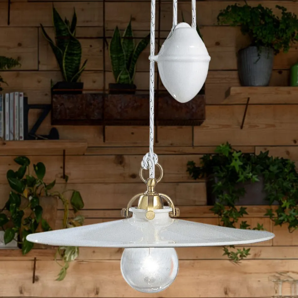 Lâmpada de Suspensão Ups and Down em Ferro e Cerâmica Brilhante 2 Tamanhos - Asti Viadurini