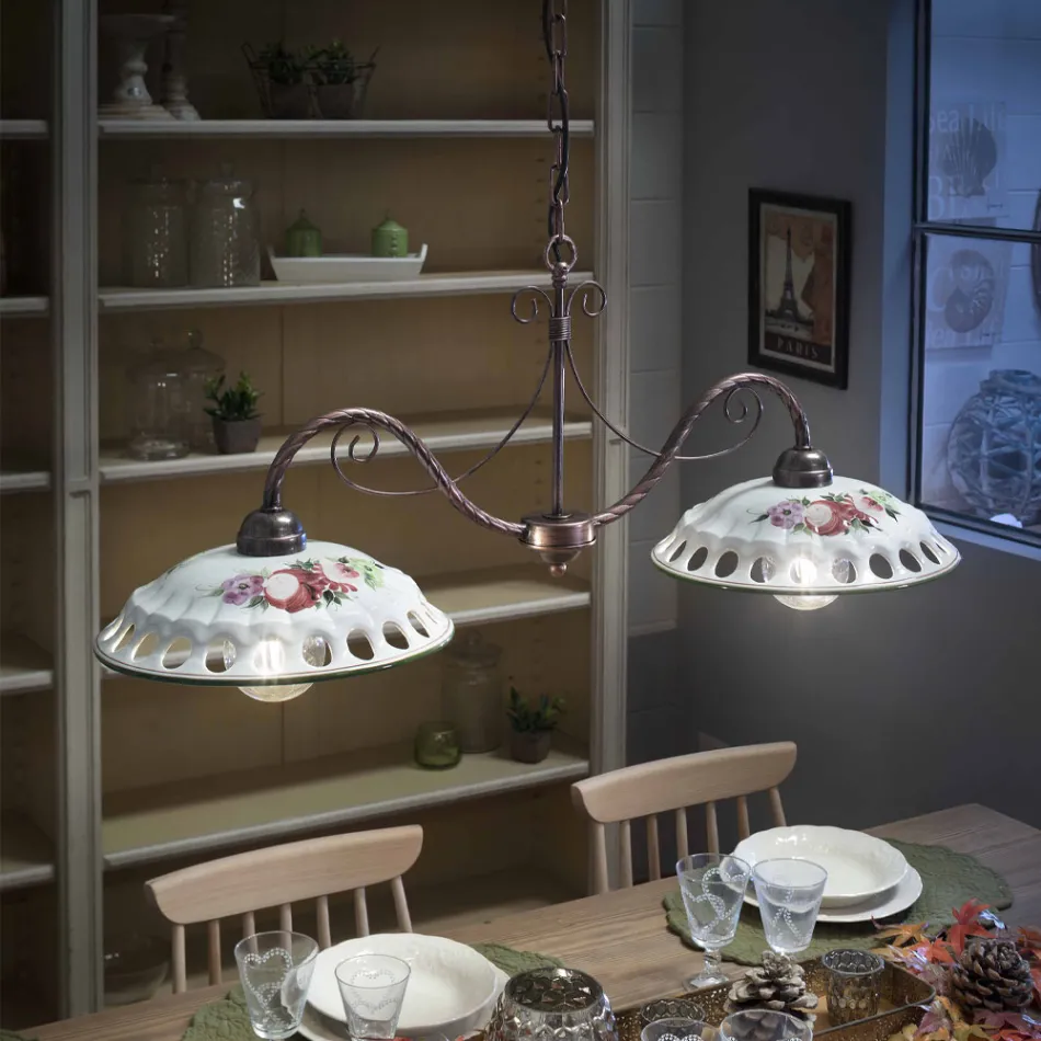 Candeeiro Suspenso 2 Luzes em Cerâmica Artesanal com Passanastri - Nápoles Viadurini