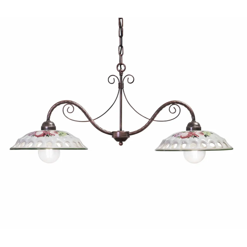 Candeeiro Suspenso 2 Luzes em Cerâmica Artesanal com Passanastri - Nápoles Viadurini