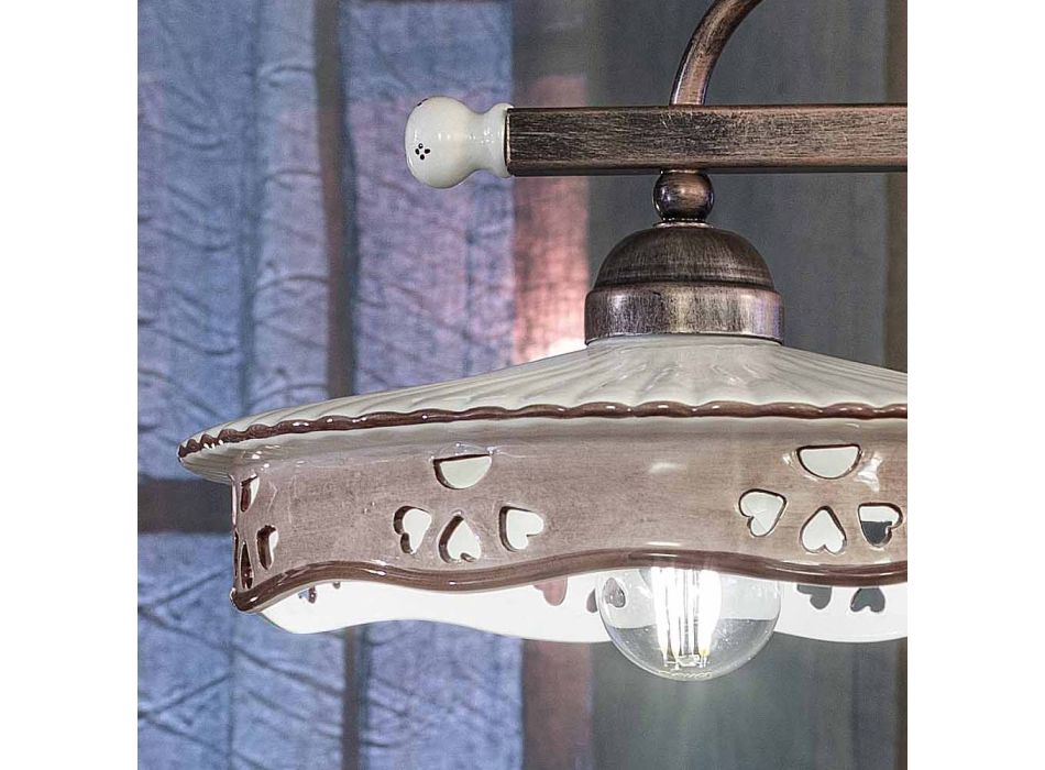 Lâmpada Pendurada Vintage 2 Luzes em Ferro Cerâmico Feito à Mão - Alessandria Viadurini