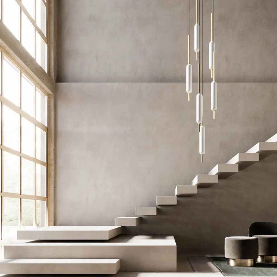 Lâmpada Suspensa com 1, 3 ou 6 Luzes em Latão Design Moderno - Typha por Il Fanale Viadurini