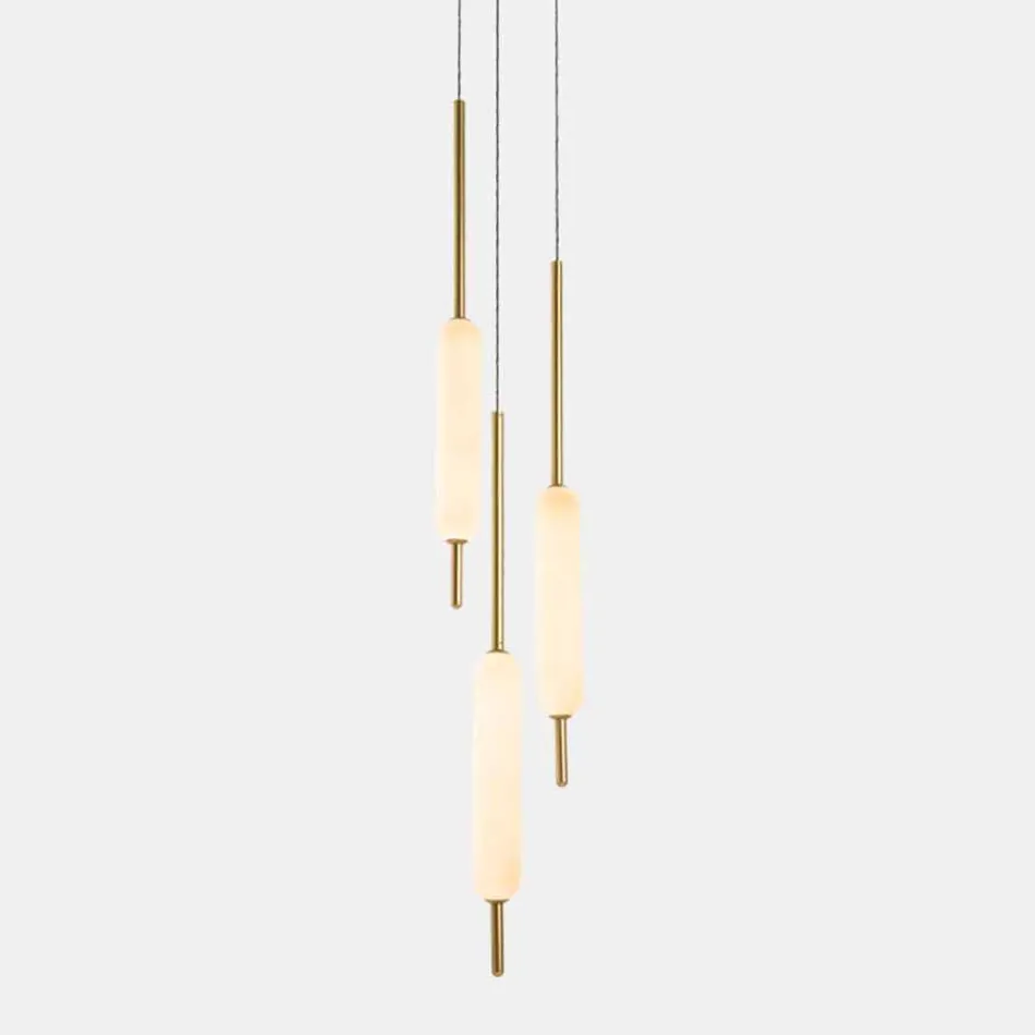 Lâmpada suspensa com 1, 3 ou 6 luzes em design moderno de latão - Typha by Il Fanale Viadurini