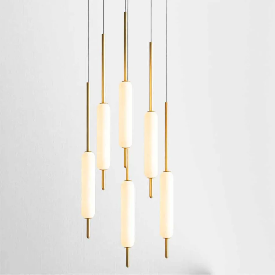 Lâmpada suspensa com 1, 3 ou 6 luzes em design moderno de latão - Typha by Il Fanale Viadurini