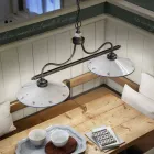 Lâmpada suspensa com 2 luzes em cerâmica pintada à mão e design de ferro - Asti Viadurini