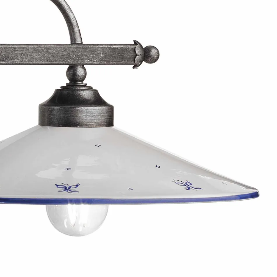 Lâmpada suspensa com 2 luzes em cerâmica pintada à mão e design de ferro - Asti Viadurini