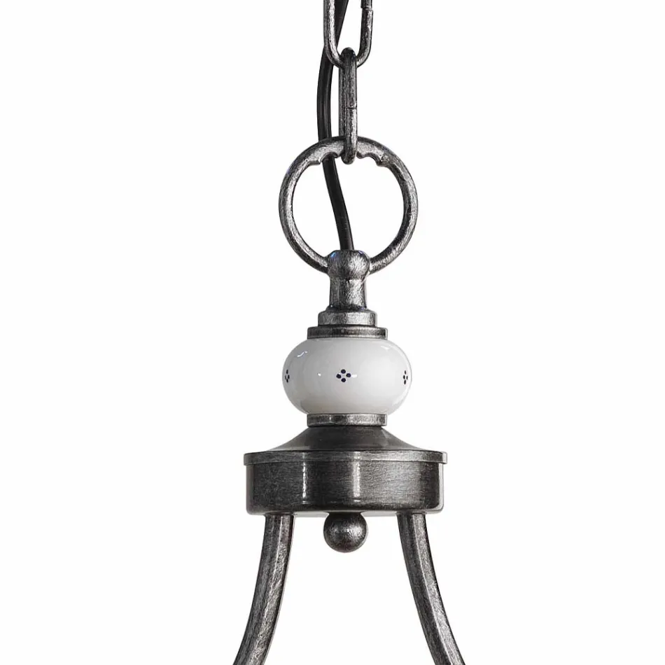 Lâmpada suspensa com 2 luzes em cerâmica pintada à mão e design de ferro - Asti Viadurini