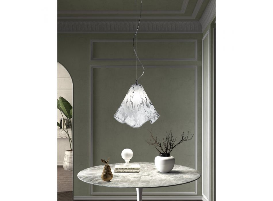 Lâmpada suspensa artesanal em vidro veneziano fundido 35 46 cm - Mary Viadurini