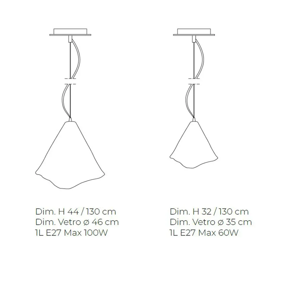 Lâmpada suspensa artesanal em vidro veneziano fundido 35 46 cm - Mary Viadurini
