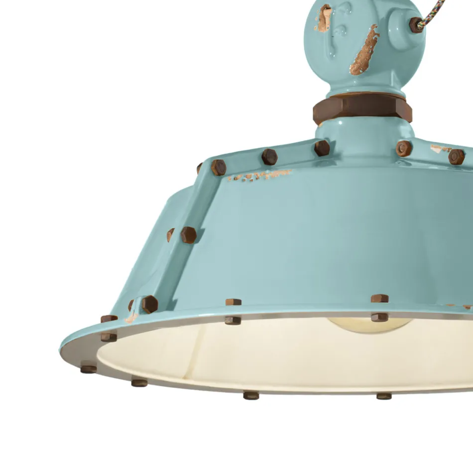 Luminária de Suspensão Artesanal Industrial em Ferro e Cerâmica - Industrial Viadurini