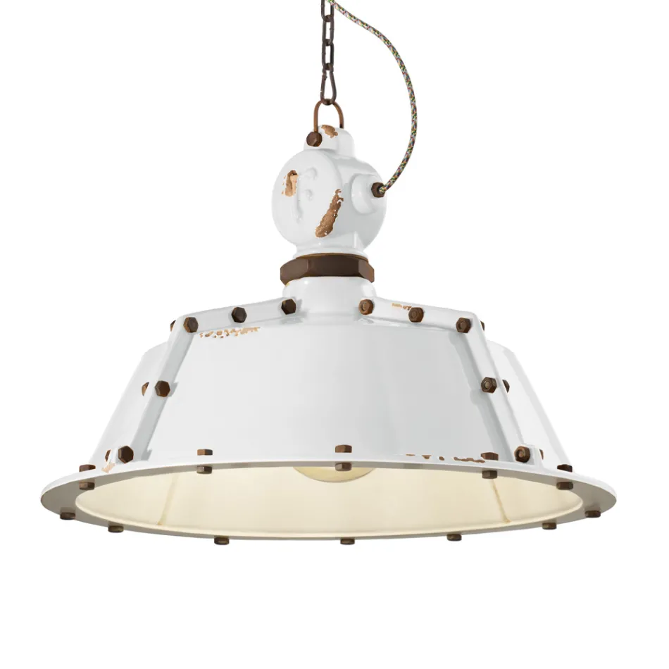 Luminária de Suspensão Artesanal Industrial em Ferro e Cerâmica - Industrial Viadurini