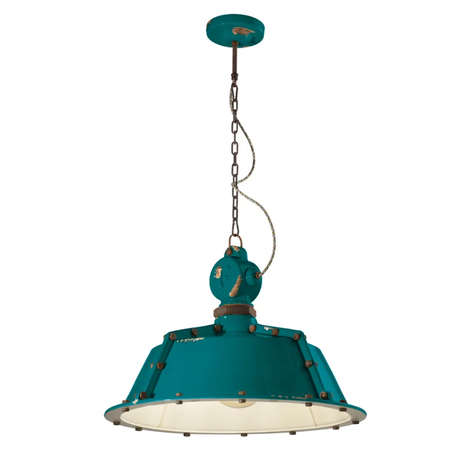 Luminária de Suspensão Artesanal Industrial em Ferro e Cerâmica - Industrial Viadurini