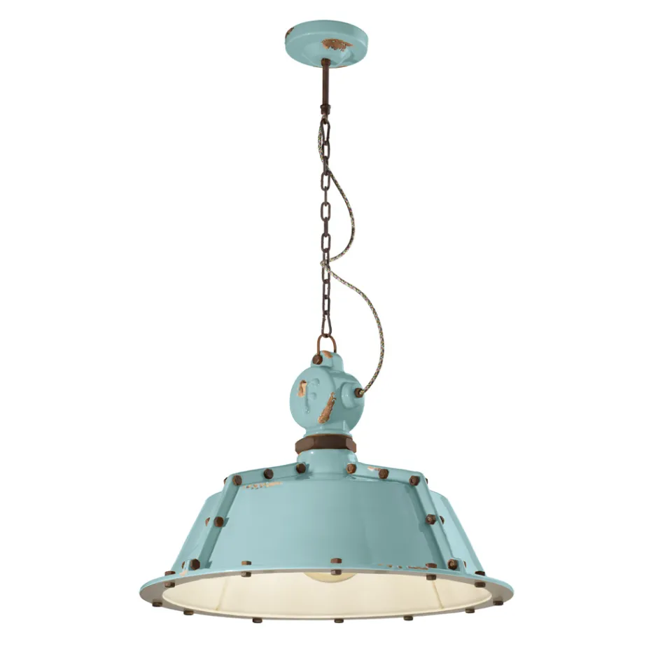 Luminária de Suspensão Artesanal Industrial em Ferro e Cerâmica - Industrial Viadurini