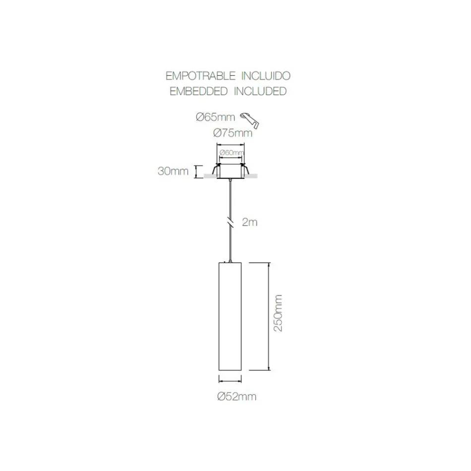 Lâmpada embutida suspensa em alumínio branco ou preto, 2 peças - Rebolla Viadurini