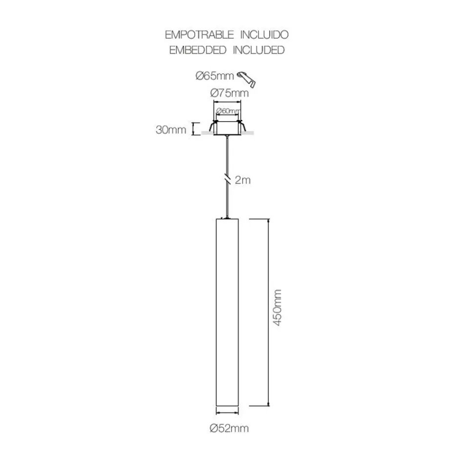 Lâmpada embutida suspensa em alumínio branco ou preto, 2 peças - Rebolla Viadurini
