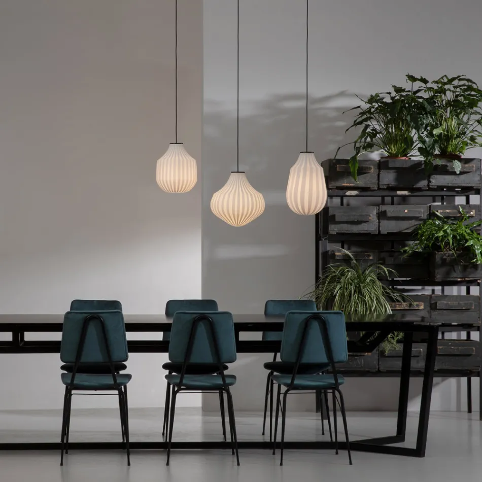 Candeeiro Suspenso Redondo Design em Vidro Filigrana Branco - Caravana Viadurini