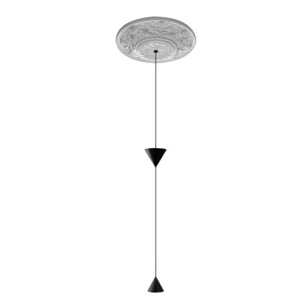 Lâmpada Suspensa Design em Gesso Branco e Alumínio Preto 2 Cones - Tesera Viadurini