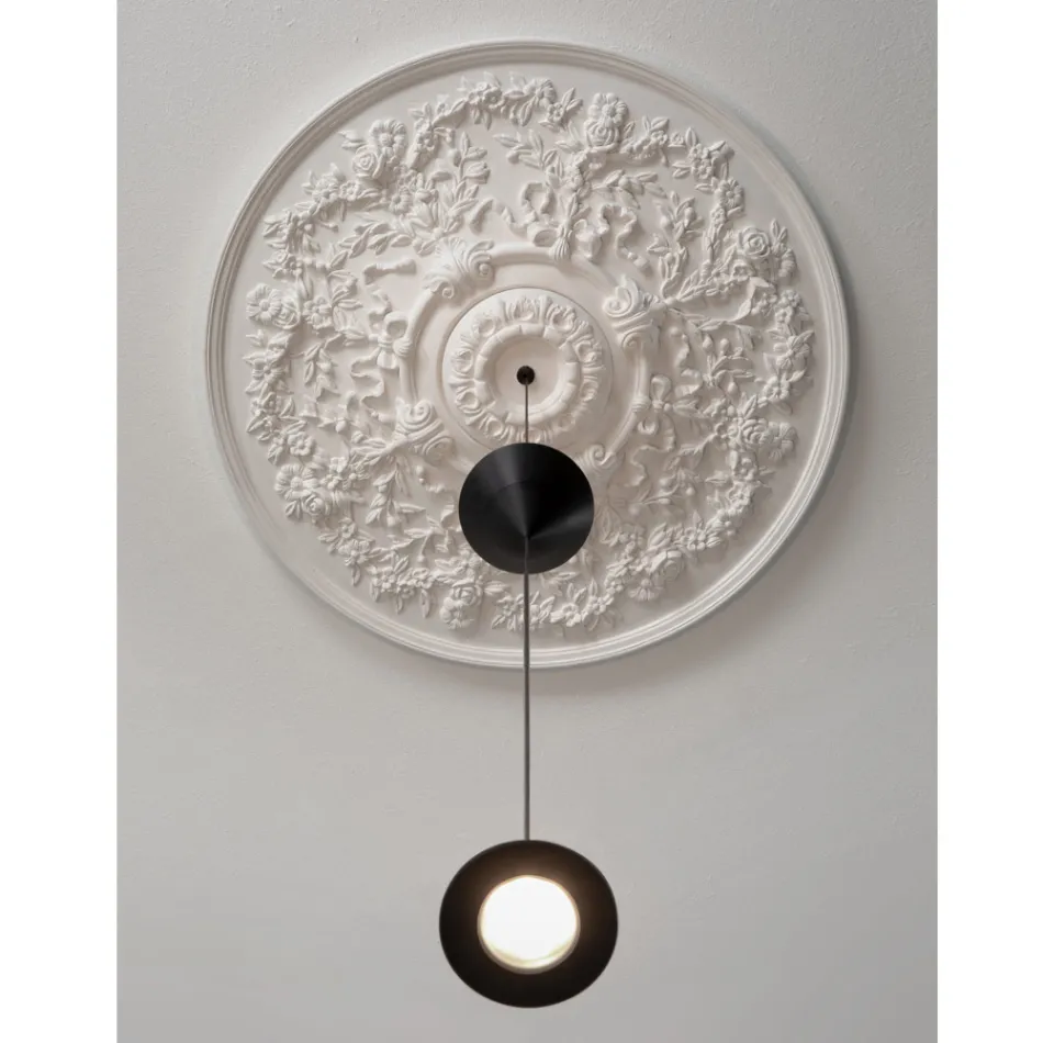 Lâmpada Suspensa Design em Gesso Branco e Alumínio Preto 2 Cones - Tesera Viadurini