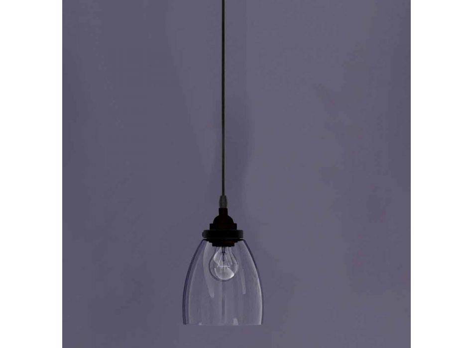 Lâmpada Suspensa Design em Metal e Vidro Transparente Made in Italy - Clizia Viadurini