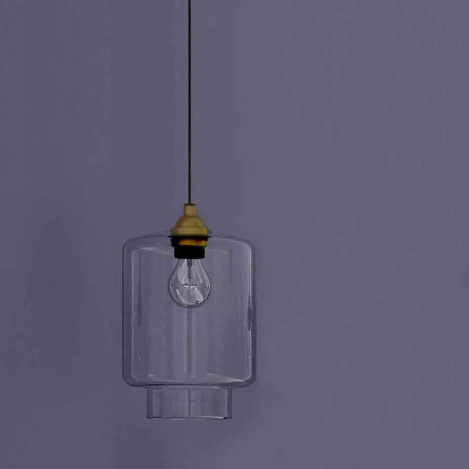 Lâmpada Suspensa Design em Metal e Vidro Transparente Made in Italy - Clizia Viadurini