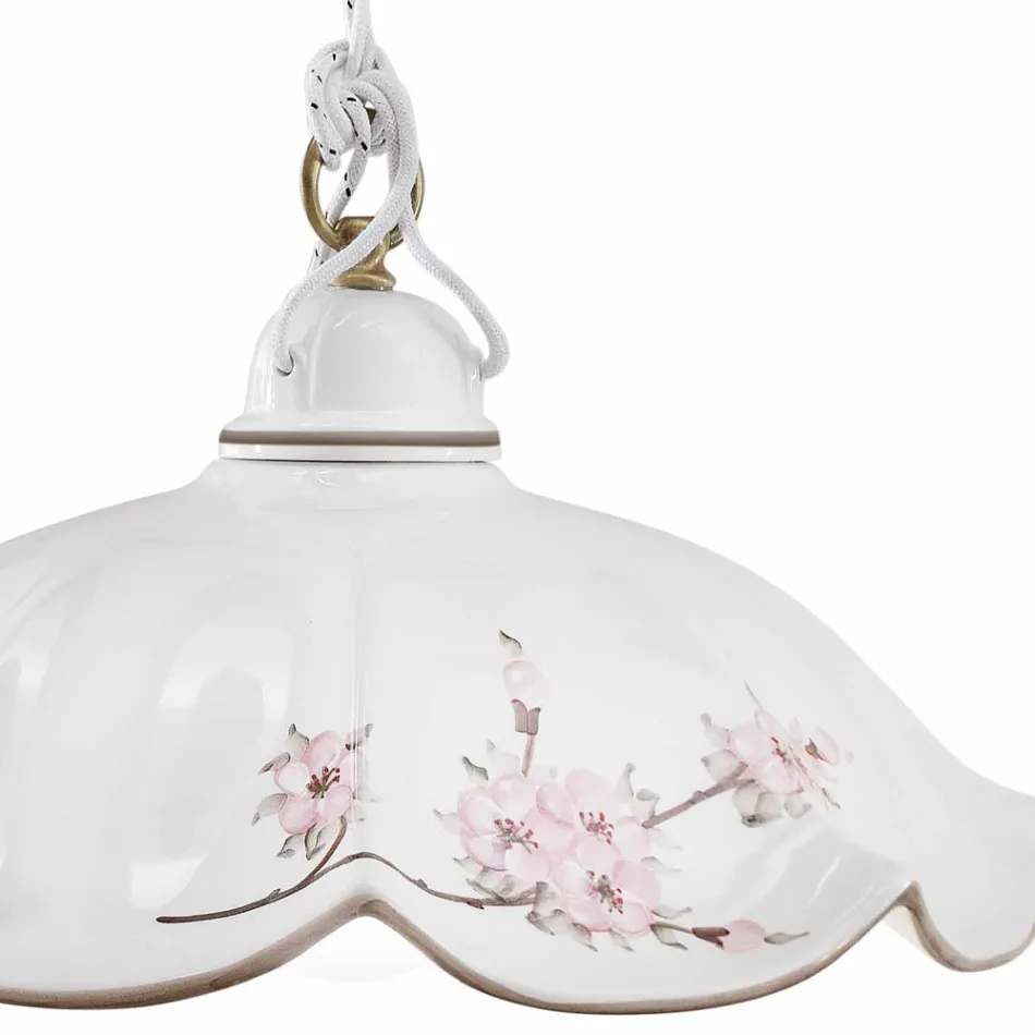 Lâmpada Suspensa em Ferro e Cerâmica Ondulada Decorada à Mão - Belluno Viadurini