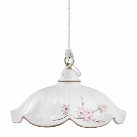 Lâmpada Suspensa em Ferro e Cerâmica Ondulada Decorada à Mão - Belluno Viadurini