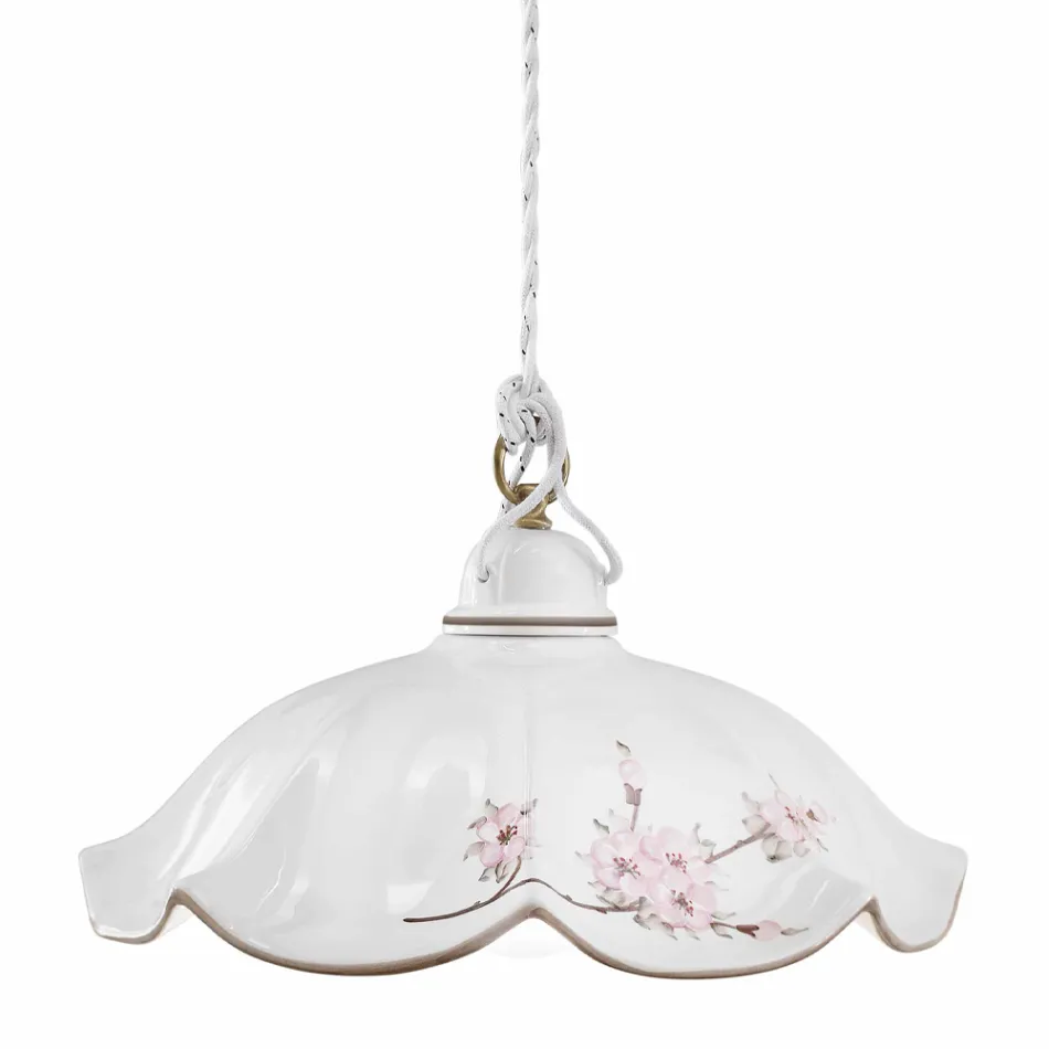 Lâmpada Suspensa em Ferro e Cerâmica Ondulada Decorada à Mão - Belluno Viadurini