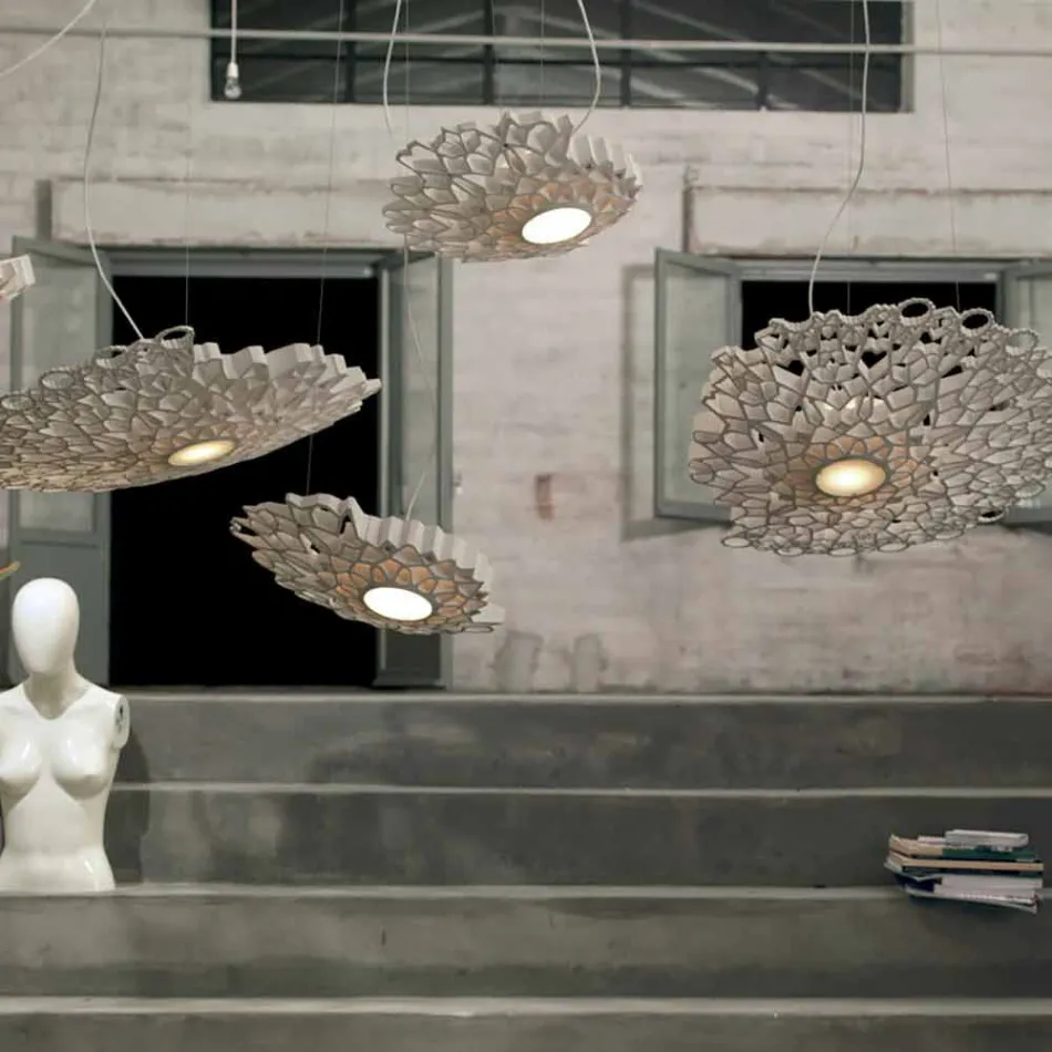 Lâmpada Suspensa em Tecnopolímero Branco ou Ouro Design 2 Dimensões - Catedral Viadurini