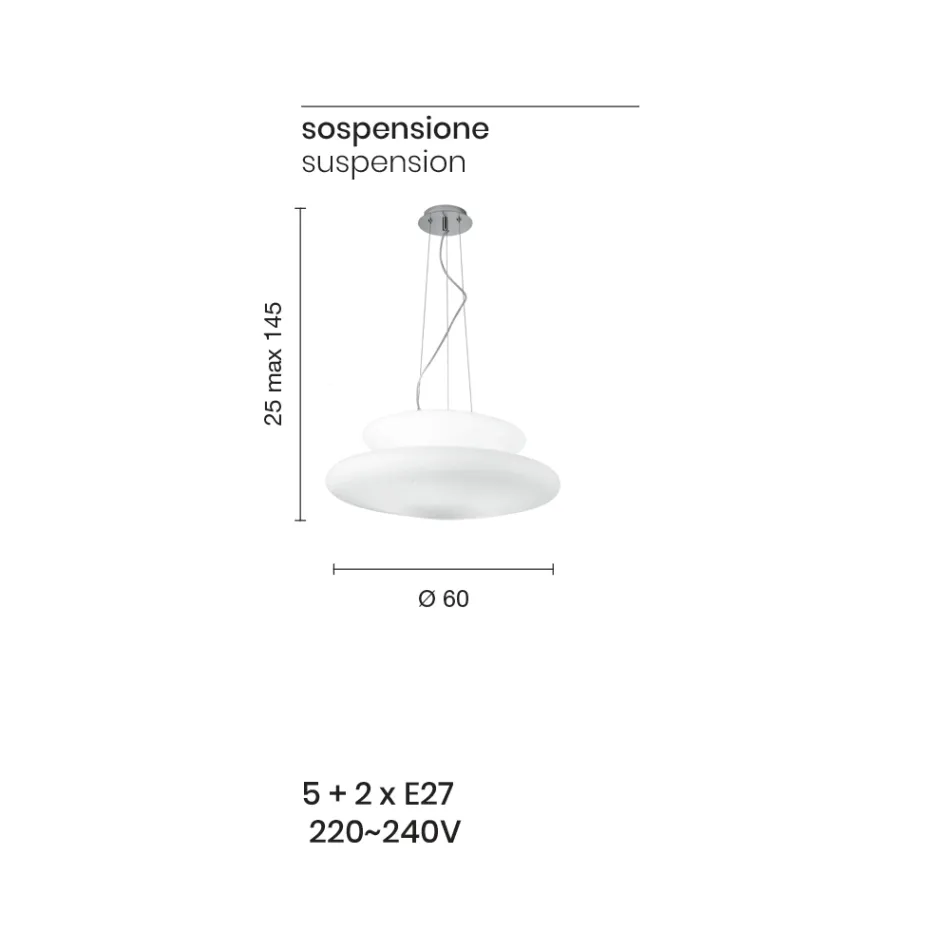 Lâmpada suspensa em vidro branco soprado e metal cromado - Illumina Viadurini