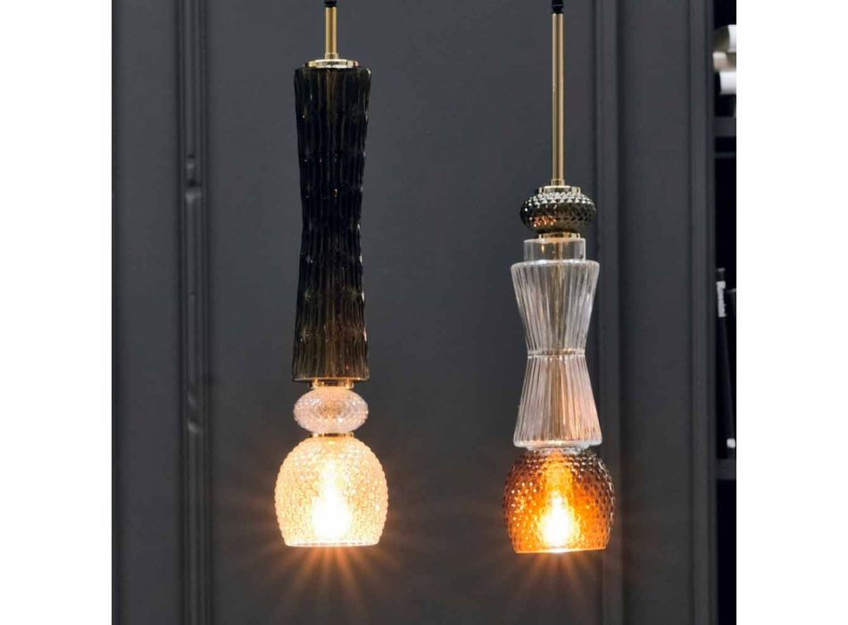 Lâmpada Suspensa em Vidro Murano com Cabo de Tecido Made in Italy - Missi Viadurini