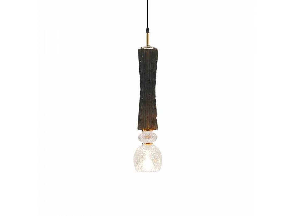 Lâmpada Suspensa em Vidro Murano com Cabo de Tecido Made in Italy - Missi Viadurini